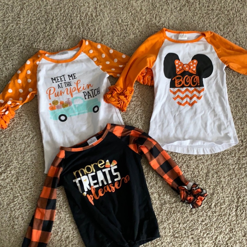 Set of 3 Halloween 3/4 and long sleeve ruffle shirts size L (3t)